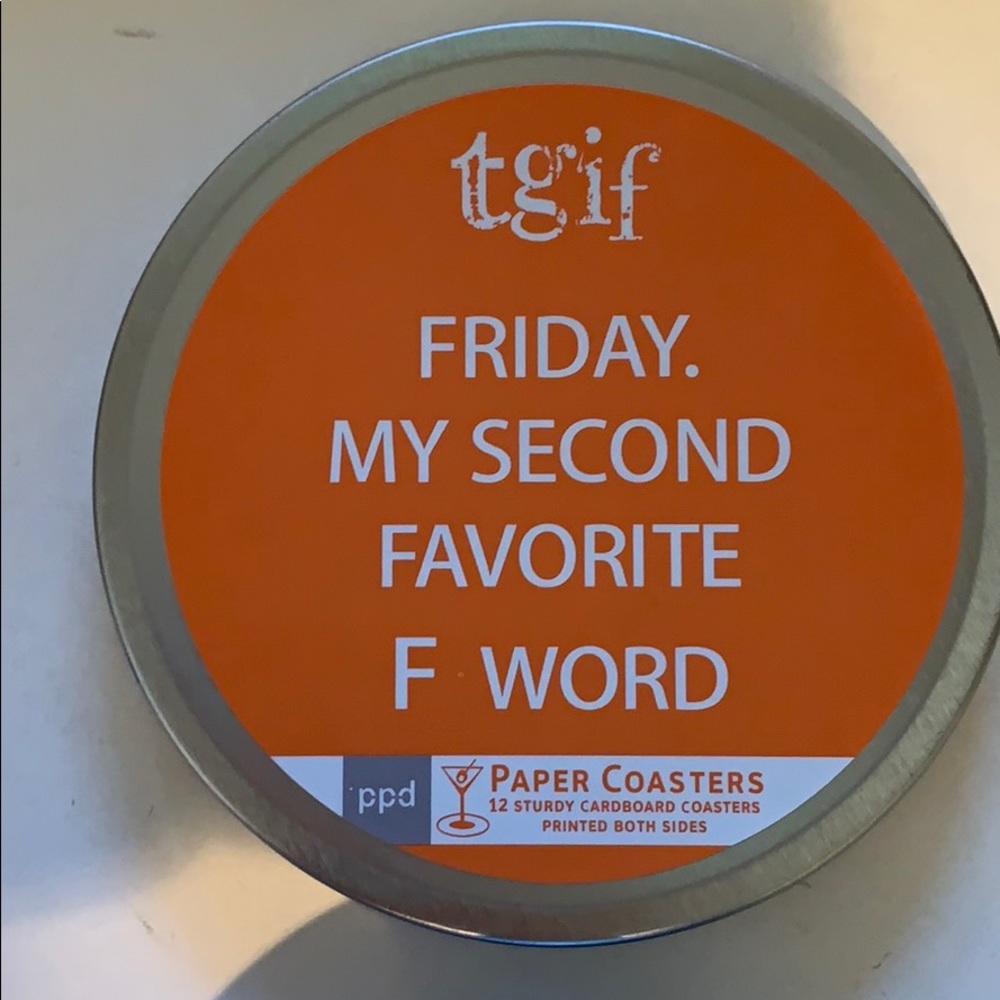TGIF paper coasters